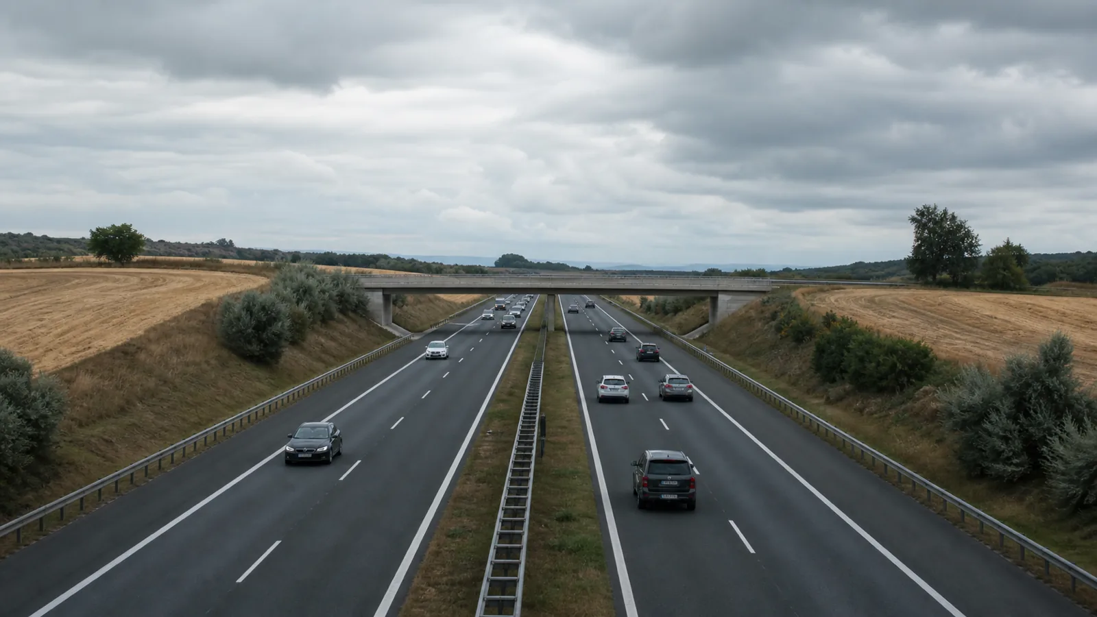 Czeska autostrada z wiaduktem wśród pól